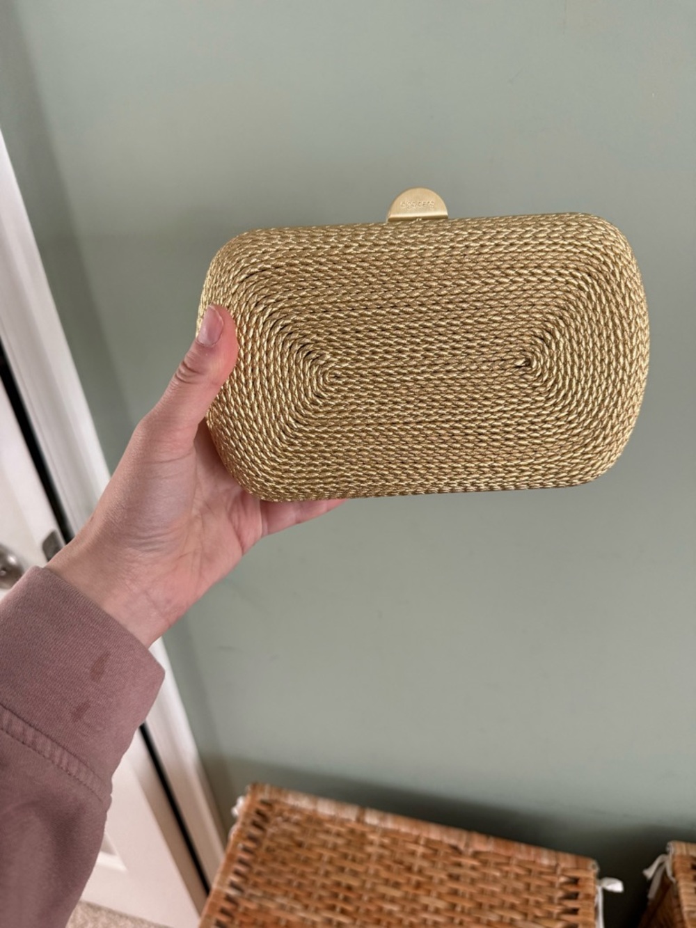 Olga Berg Woven Metallic Gold Clutch Wristlet